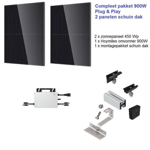 Zonnepanelen plug&amp;play pakket schuindak 900 Wp, Doe-het-zelf en Verbouw, Zonnepanelen en Toebehoren, Compleet systeem, Nieuw