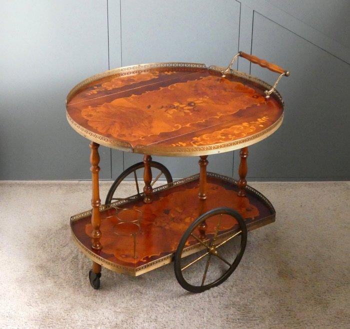 Trolley - Luxe Serveertrolley - Hout, Messing - Uitklapbaar, Antiek en Kunst, Curiosa en Brocante