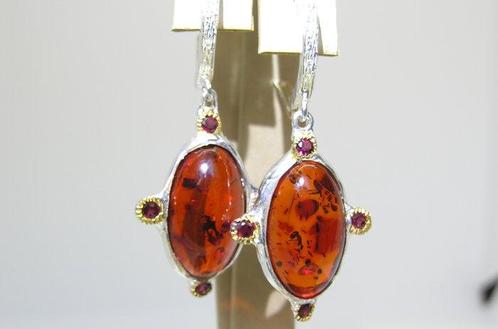 Amber Oorbellen - Hoogte: 49 mm - Breedte: 20 mm- 8.3 g -, Verzamelen, Mineralen en Fossielen