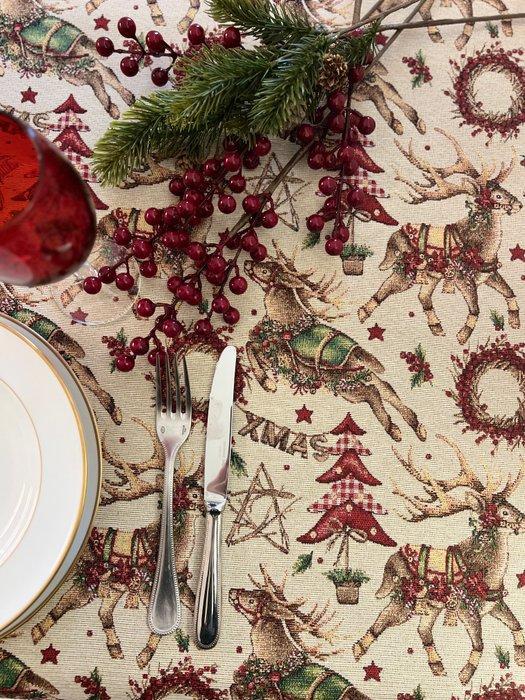 Nobelijst voor grote diners. Rudolph en kransen - Tafelkleed, Diversen, Kerst