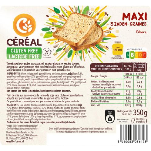 6x Céréal Maxi Brood 3 Zaden Glutenvrij En Lactosevrij 350 g, Sieraden, Tassen en Uiterlijk, Uiterlijk | Dieet en Afvallen, Nieuw