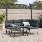 vidaXL Tuinbanken met kussens 2 st gepoedercoat staal zwart, Verzenden, Nieuw