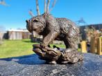 Beeld, Bronze Bear with Salmon - 12.5 cm - Brons