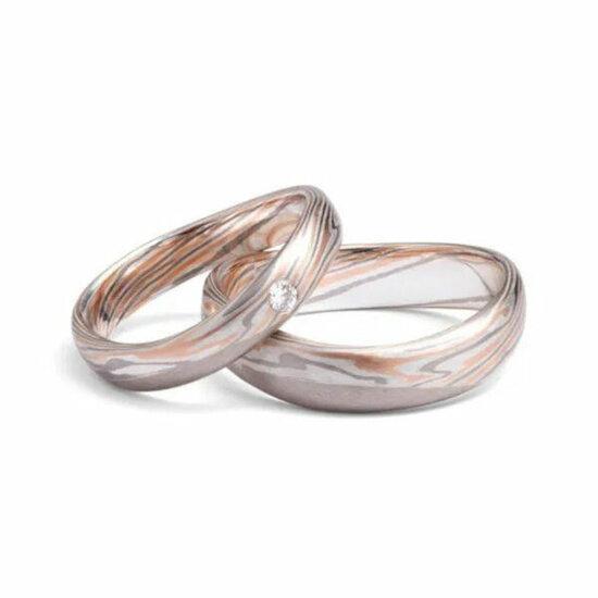 Trouwringen Mokume Gane van Jaume Labro uitvoering Amal e..., Sieraden, Tassen en Uiterlijk, Ringen, Verzenden