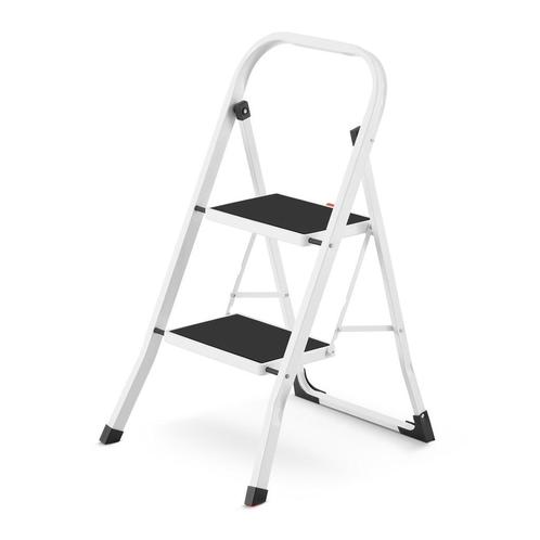Huishoudtrap 2 treden - stalen ladder - opvouwbaar - wit..., Doe-het-zelf en Verbouw, Ladders en Trappen, Nieuw, Ophalen of Verzenden