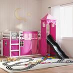 vidaXL Stapelbed met glijbaan en gordijnen roze 90x200 cm, 90 cm, Eenpersoons, Verzenden, Nieuw