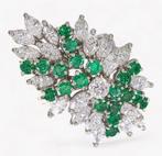 Ring - 14 karaat Witgoud Diamant  (Natuurlijk) - Smaragd