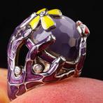 Ring in emaille zilver met Swarovski-kristal – Bloemen en