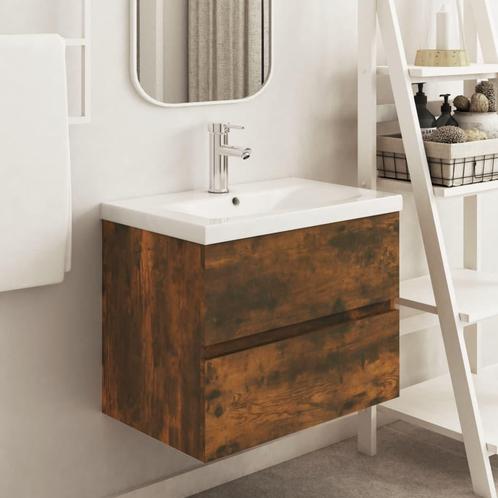 vidaXL Wastafelkast 60x38,5x45 cm bewerkt hout gerookt, Huis en Inrichting, Badkamer | Badkamermeubels, Nieuw, Minder dan 100 cm