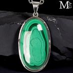 Grote teardrop cabochon Zilveren hanger met malachiet -, Verzamelen