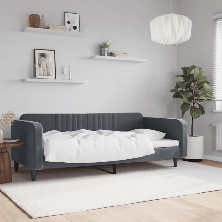 vidaXL Slaapbank 90x200 cm fluweel donkergrijs, Huis en Inrichting, Slaapkamer | Bedden, 90 cm, 200 cm, Grijs, Eenpersoons, Nieuw