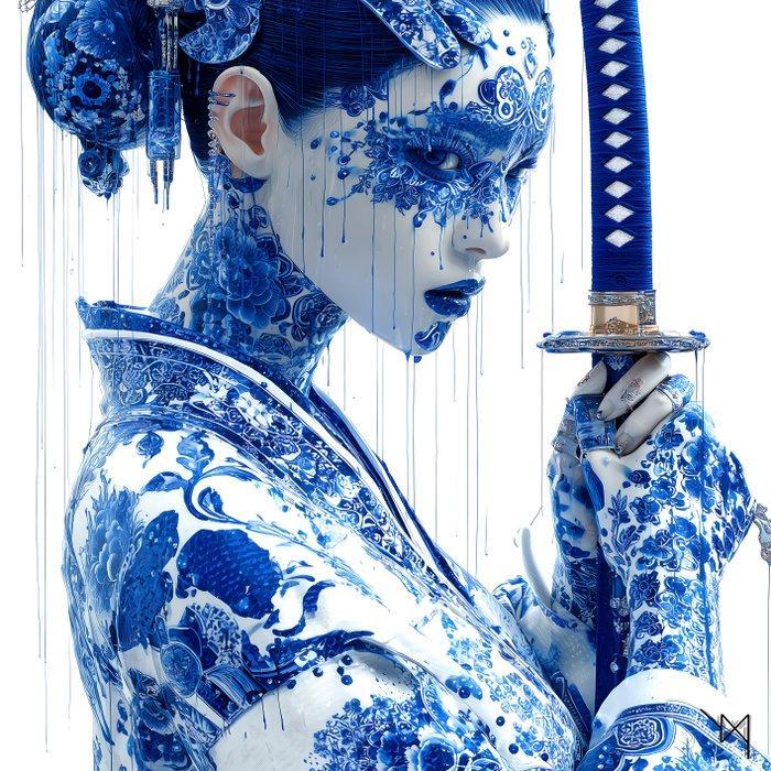 NYX - Geisha Samouraï - Hommage Bushido Porcelaine - Katana, Antiek en Kunst, Kunst | Designobjecten