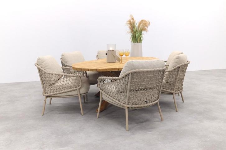 4SO Sardinia/Prado low dining tuinset 240x115 cm. (7-delig), Tuin en Terras, Tuinsets en Loungesets, Tuinset, Nieuw, Hout, Verzenden