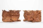 A pair of impressive carved wooden Kibana (Temple pillar
