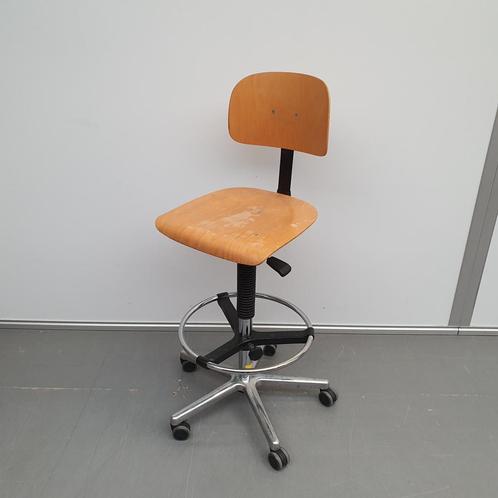 Labkoo hoge houten werkplaatsstoel met NIEUWE GASVEER - beuk, Huis en Inrichting, Stoelen, Ophalen of Verzenden