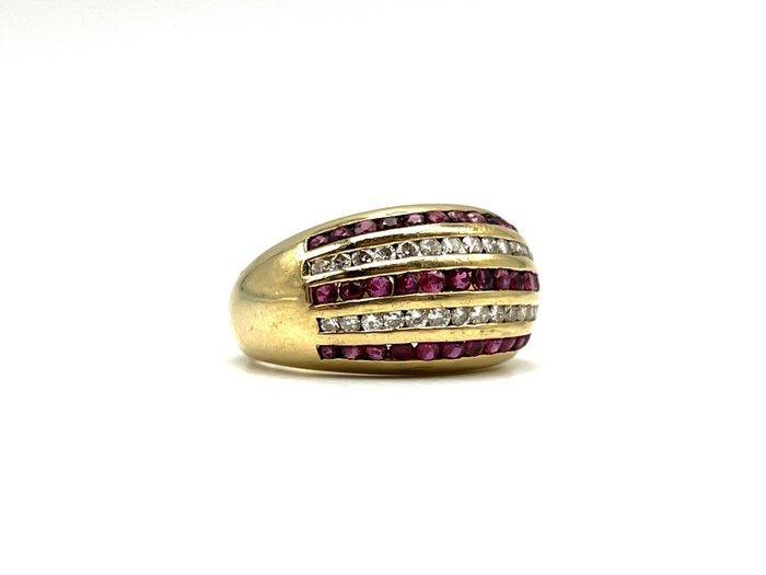 Ring - 18 karaat Geel goud - 0.28ct. tw. Robijn - Diamant, Sieraden, Tassen en Uiterlijk, Ringen