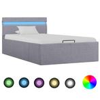 vidaXL Bedframe met opbergruimte en LED stof lichtgrijs, 90 cm, Eenpersoons, Verzenden, Nieuw