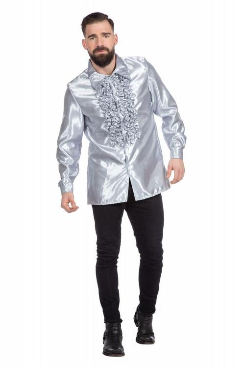 Disco Blouse Ruches Zilver, Kleding | Heren, Carnavalskleding en Feestkleding, Nieuw, Verzenden