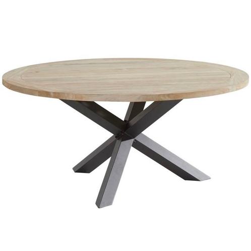 Louvre dining tuintafel 160 cm rond teak - aluminium poten, Tuin en Terras, Tuintafels, Nieuw, Ophalen of Verzenden