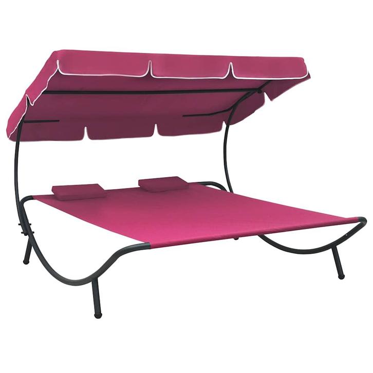 vidaXL Loungebed met luifel en kussens roze, Tuin en Terras, Ligbedden, Nieuw, Verzenden