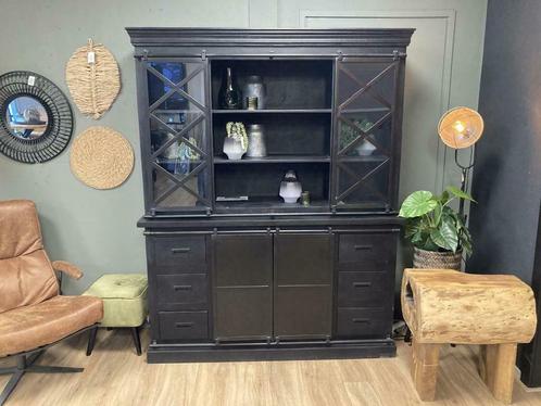 Buffetkast mango Nora - Zwart - 160 x 45 x 200 cm, Huis en Inrichting, Kasten | Buffetkasten, Nieuw, 150 tot 200 cm, Overige houtsoorten