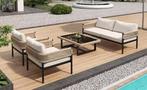 4-Delige Tuinset – IJzer, Gehard Glas &amp; Handgeweven Touw, Tuin en Terras, Verzenden, Nieuw