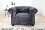 Chesterfield Fauteuil 105cm antiek grijs met knoopstiksels, Huis en Inrichting, Fauteuils, Ophalen of Verzenden, Nieuw
