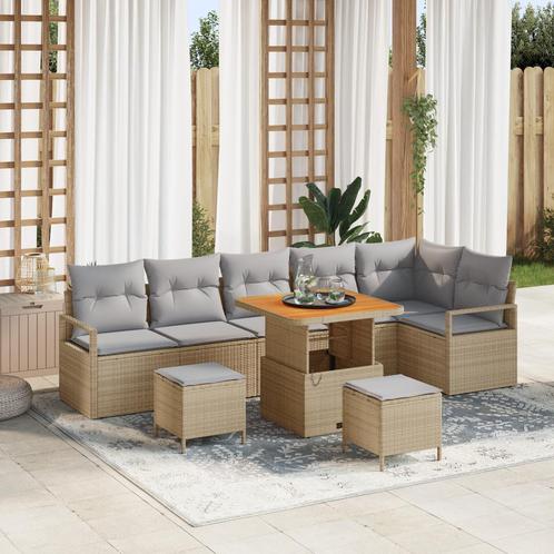 vidaXL 9-delige Tuin Sofa Set met Kussens Beige Poly Rattan, Tuin en Terras, Tuinsets en Loungesets, Nieuw, Rotan, Verzenden