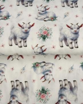 Poplin Katoen Schattige Geitjes Wit, Hobby en Vrije tijd, Stoffen en Lappen, Wit, Nieuw