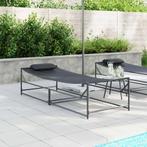vidaXL Tuin Zonnebed met kussen 2 pcs Zwart Gepoedercoat, Tuin en Terras, Ligbedden, Verzenden, Nieuw