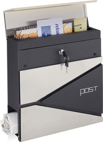 Hangende wandbrievenbus met krantenrol - rvs &amp; staal - slot beschikbaar voor biedingen