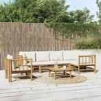 vidaXL 7-delige Loungeset met kussens bamboe crèmewit, Verzenden, Nieuw, Hout, Loungeset