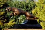 sculptuur, bronzen springende jaguar - 33 cm - brons marmer, Antiek en Kunst, Kunst | Designobjecten