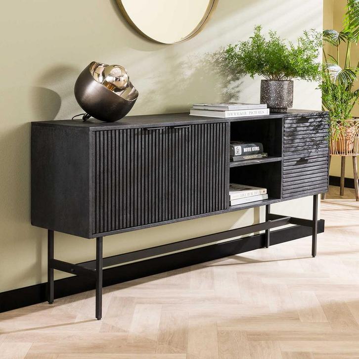 *WOONWINKEL* Dressoir Zwart Mangohout, Huis en Inrichting, Kasten | Dressoirs, Nieuw, Verzenden