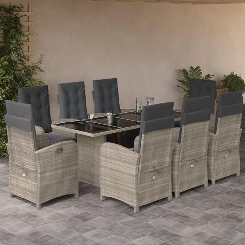 vidaXL 9-delige Tuinset met kussens poly rattan lichtgrijs, Tuin en Terras, Tuinsets en Loungesets, Tuinset, Nieuw, 8 zitplaatsen
