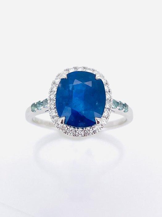 Ring - 14 karaat Witgoud - 3.94ct. tw. Saffier - Diamant -, Sieraden, Tassen en Uiterlijk, Ringen