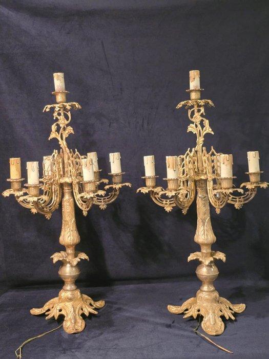 Kandelaber (2) - Verguld messing, Legering - Paar kandelaars, Antiek en Kunst, Curiosa en Brocante
