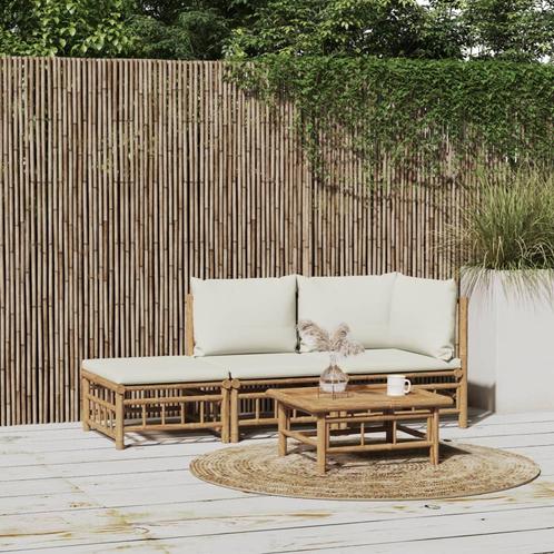 vidaXL 3-delige Loungeset met kussens bamboe crèmewit, Tuin en Terras, Tuinsets en Loungesets, Loungeset, Nieuw, Hout, Verzenden