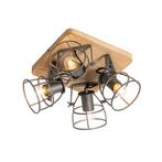 Industriële spot hout met donkergrijs verstelbaar 4-lichts -, Huis en Inrichting, Lampen | Spots, Nieuw, Overige materialen, Industrieel