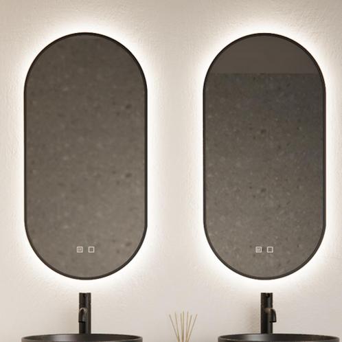 Spiegel Gliss Design Aura 40x100cm Mat Zwart Ovaal Met LED, Doe-het-zelf en Verbouw, Sanitair, Bad, Nieuw, Ophalen of Verzenden