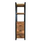 Boekenkast Mangohout Britt Smal Met Lades 200, Nieuw, 50 tot 100 cm, Industriële meubels, 25 tot 50 cm
