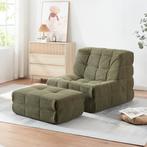 Fauteuil met voetenbank Koskyvn groen [en.casa], Huis en Inrichting, Fauteuils, Verzenden, Nieuw