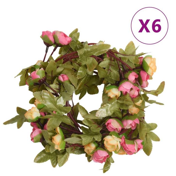 vidaXL Kerstslingers met bloemen 6 st 215 cm roze, Hobby en Vrije tijd, Feestartikelen, Nieuw, Verzenden
