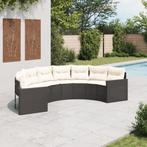 vidaXL Tuinbank met kussens halfrond poly rattan zwart, Verzenden, Nieuw, Rotan