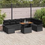 vidaXL Tuin Sofa Set met opslag 9 pcs Zwart Poly riet, Verzenden, Nieuw, Rotan