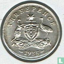 Australië 3 pence 1935, Postzegels en Munten, Munten | Oceanië, Losse munt, Goud, Zilver, Verzenden