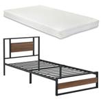 Metalen bed Villach met matras 90x200 cm zwart en walnoot