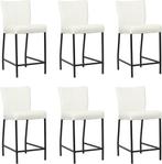 Set van 6 Gebroken witte leren moderne barkrukken - poot vie, Overige kleuren, Nieuw, Leer, Ophalen of Verzenden