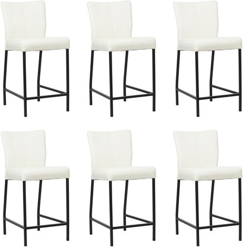Set van 6 Gebroken witte leren moderne barkrukken - poot vie, Huis en Inrichting, Stoelen, Vijf, Zes of meer stoelen, Overige kleuren