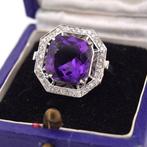 Ring - 18 karaat Witgoud - 6.40ct. tw. Amethist - Diamant -, Sieraden, Tassen en Uiterlijk, Ringen, Nieuw